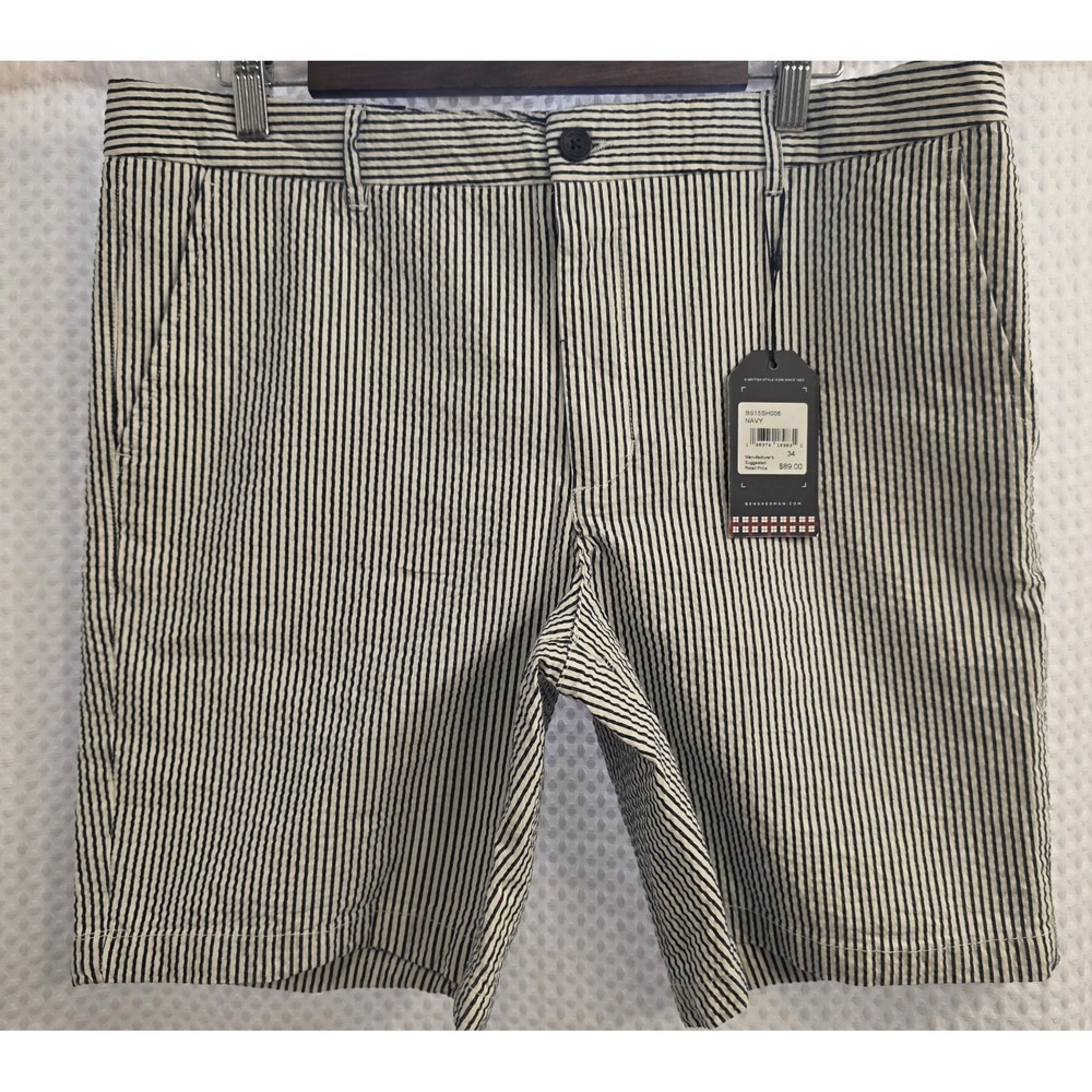 New Ben Sherman Men's Size 34 Stretchy Shorts Striped Blue White